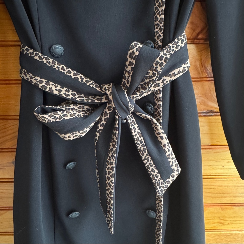 Vintage 90s Dress Barn Leopard Trim Blazer Dress Belted Black Midi 12 - Picture 6 of 16